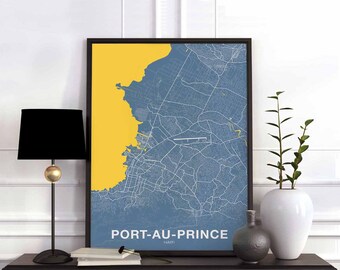 PORT AU PRINCE Haiti map poster color Hometown City Print Modern Home Decor Office Decoration Wall Art Dorm Bedroom Gift