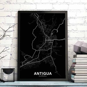 Mapa da Guatemala ANTIGUA pôster preto e branco Cidade natal Impressão Decoração moderna para casa Decoração para escritório Arte de parede Dormitório Quarto Presente