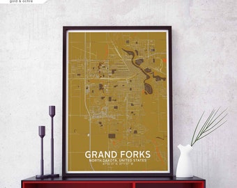 GRAND FORKS North Dakota USA map poster black white Hometown City Print Modern Home Decor Office Decoration Wall Art Dorm Bedroom Gift