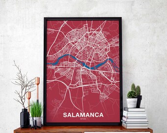 SALAMANCA Spain map poster color Hometown City Print Modern Home Decor Office Decoration Wall Art Dorm Bedroom Gift