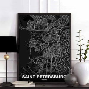 Saint-pétersbourg russie carte affiche noir blanc ville natale ville impression moderne décor à la maison bureau décoration mur art dortoir chambre cadeau