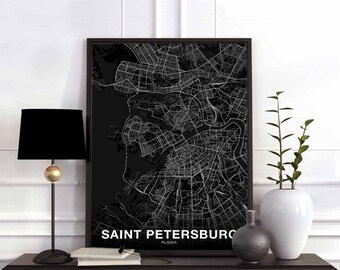 SAINT PETERSBURG Russia map poster black white Hometown City Print Modern Home Decor Office Decoration Wall Art Dorm Bedroom Gift