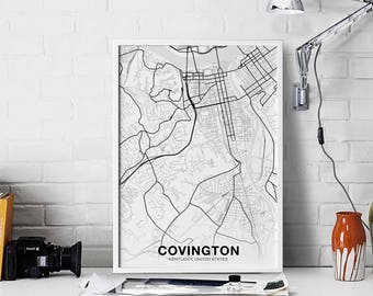 COVINGTON Kentucky KY US map poster black white Hometown City Print Modern Home Decor Office Decoration Wall Art Dorm Bedroom Gift