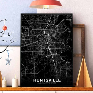 HUNTSVILLE Alabama AL USA Karte Poster schwarz weiß Hometown City Print Modernes Wohndekor Büro Dekoration Wand Kunst Wohnheim Schlafzimmer Geschenk