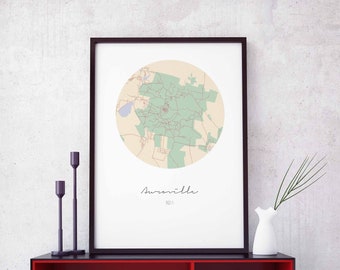 AUROVILLE India map poster wall decor design modern minimal nordic travel bedroom home art vintage retro dorm nursery housewarming