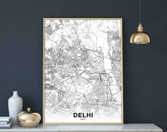DELHI India map poster black white Hometown City Print Modern Home Decor Office Decoration Wall Art Dorm Bedroom Gift