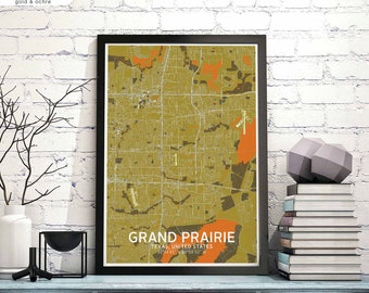 GRAND PRAIRIE Texas usa map poster black white Hometown City Print Modern Home Decor Office Decoration Wall Art Dorm Bedroom Gift