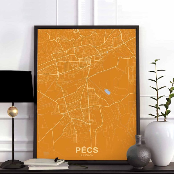 PECS Hungría mapa póster color Ciudad natal Imprimir Decoración moderna Decoración de la oficina Pared Arte Dormitorio Dormitorio Regalo