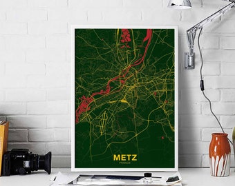 METZ France map poster colors Hometown City Print Modern Home Decor Office Decoration Wall Art Dorm Bedroom Gift