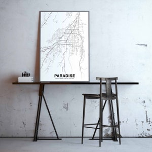 PARADISE California ca usa mapa póster negro blanco Ciudad natal Imprimir Decoración moderna Decoración de la oficina Decoración de la pared Arte Dormitorio Dormitorio Regalo imagen 9