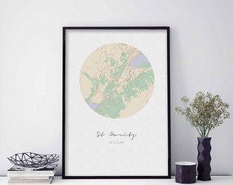 ST MORITZ Switzerland map poster wall decor design modern minimal nordic travel bedroom home art vintage retro dorm nursery housewarming