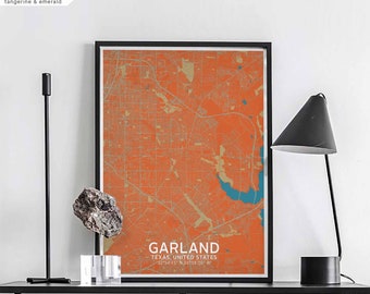 GARLAND Texas usa map poster black white Hometown City Print Modern Home Decor Office Decoration Wall Art Dorm Bedroom Gift