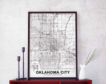OKLAHOMA CITY Oklahoma OK usa map poster black white Hometown City Print Modern Home Decor Office Decoration Wall Art Dorm Bedroom Gift