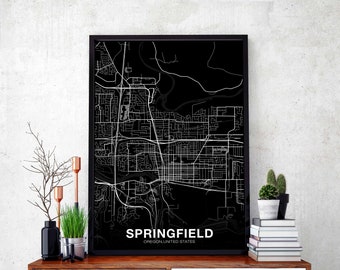 SPRINGFIELD Oregon OR USA map poster black white Hometown City Print Modern Home Decor Office Decoration Wall Art Dorm Bedroom Gift
