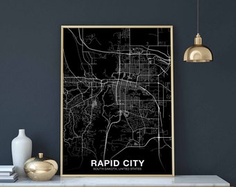 RAPID CITY South Dakota SD usa map poster black white Hometown City Print Modern Home Decor Office Decoration Wall Art Dorm Bedroom Gift