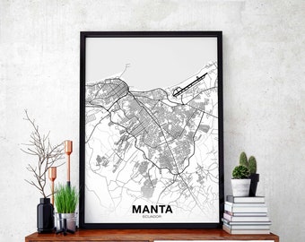 MANTA Ecuador map poster Hometown City Print Modern Home Decor Office Decoration Wall Art Dorm Bedroom Gift