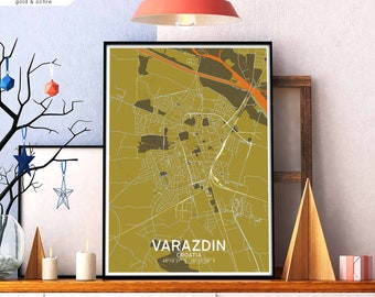 VARAZDIN Croatia map poster black white Hometown City Print Modern Home Decor Office Decoration Wall Art Dorm Bedroom Gift