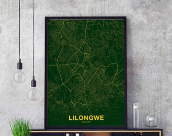 LILONGWE Malawi map poster color Hometown City Print Modern Home Decor Office Decoration Wall Art Dorm Bedroom Gift art