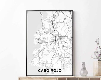 CABO ROJO Puerto Rico map poster black white Hometown City Print Modern Home Decor Office Decoration Wall Art Dorm Bedroom Gift