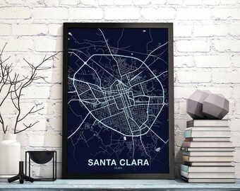 SANTA CLARA Cuba map poster color Hometown City Print Modern Home Decor Office Decoration Wall Art Dorm Bedroom Gift