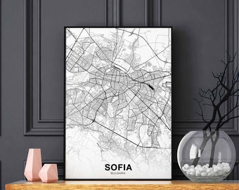 SOFIA Bulgaria map poster Hometown City Print Modern Home Decor Office Decoration Wall Art Dorm Bedroom Gift