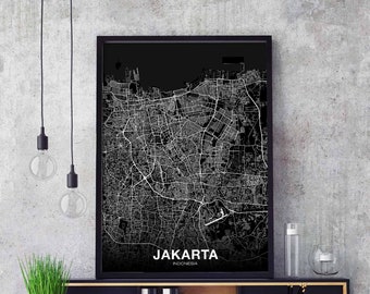 JAKARTA Indonesia map poster Hometown City Print Modern Home Decor Office Decoration Wall Art Dorm Bedroom Gift