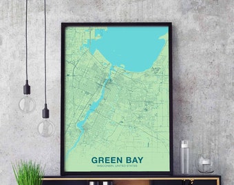 GREEN BAY Wisconsin WI usa poster color Hometown City Print Modern Home Decor Office Decoration Wall Art Dorm Bedroom Gift