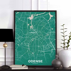 ODENSE Denmark map poster color Hometown City Print Modern Home Decor Office Decoration Wall Art Dorm Bedroom Gift