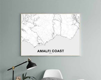 AMALFI COAST Italy map poster black white Hometown City Print Modern Home Decor Office Decoration Wall Art Dorm Bedroom Gift