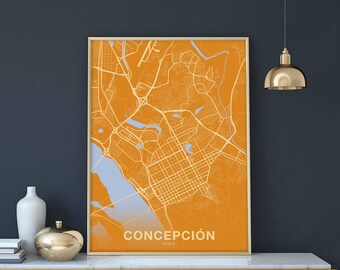 CONCEPCION Chile map poster color Hometown City Print Modern Home Decor Office Decoration Wall Art Dorm Bedroom Gift