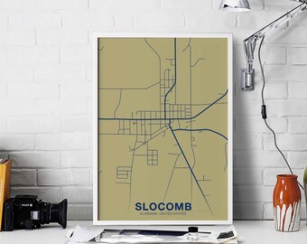 SLOCOMB Alabama AL USA map poster color Hometown City Print Modern Home Decor Office Decoration Wall Art Dorm Bedroom Gift