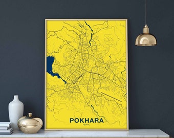 POKHARA Nepal map poster color Hometown City Print Modern Home Decor Office Decoration Wall Art Dorm Bedroom Gift