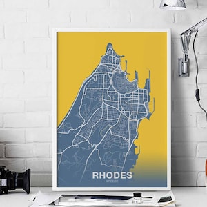 RHODES Griechenland Karte Poster Farbe Heimatstadt Stadt Druck Moderne Wohnkultur Büro Dekoration Wand Kunst Wohnheim Schlafzimmer Geschenk