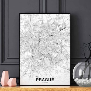 Affiche de carte de PRAGUE tchèque, ville natale, impression de ville, décoration de maison moderne, décoration de bureau, art mural, dortoir, chambre, cadeau