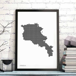 ARMENIEN minimalistisches Poster schwarz weiß Landkarte mit Punkten Retro Wand Dekor Design modern schweizer skandinavisch nordisch Einweihungsparty Reise Schlafzimmer