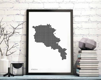 ARMENIA minimal dots retro map poster black white wall decor design modern swiss scandinavian nordic housewarming travel bedroom