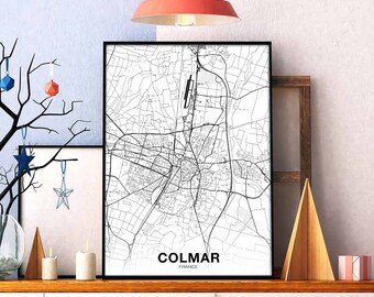 COLMAR France map poster black white Hometown City Print Modern Home Decor Office Decoration Wall Art Dorm Bedroom Gift