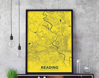 READING Pennsylvania PA US map poster color Hometown City Print Modern Home Decor Office Decoration Wall Art Dorm Bedroom Gift