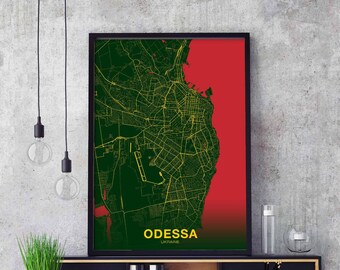 ODESSA Ukraine map poster color Hometown City Print Modern Home Decor Office Decoration Wall Art Dorm Bedroom Gift