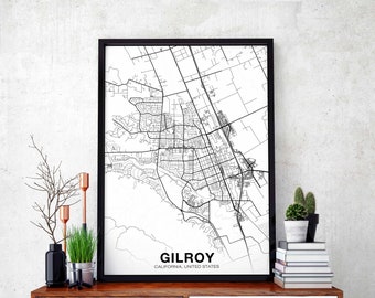 GILROY California USA map poster Hometown City Print Modern Home Decor Office Decoration Wall Art Dorm Bedroom Gift
