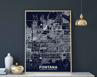 FONTANA California CA USA poster color Hometown City Print Modern Home Decor Office Decoration Wall Art Dorm Bedroom Gift