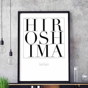 Póster con impresión artística de tipografía minimalista de Hiroshima, diseño de decoración de pared en blanco y negro, inspiración nórdica escandinava suiza moderna
