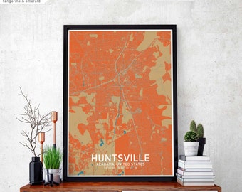HUNTSVILLE Alabama usa map poster black white Hometown City Print Modern Home Decor Office Decoration Wall Art Dorm Bedroom Gift