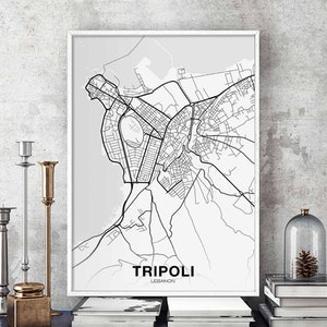 TRIPOLI liban carte affiche noir blanc ville natale ville impression moderne décor à la maison bureau décoration mur art dortoir chambre cadeau