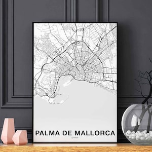 PALMA DE MAJORQUE espagne carte affiche ville natale ville impression moderne décor à la maison bureau décoration mur art dortoir chambre cadeau