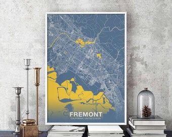 FREMONT California CA US map poster color Hometown City Print Modern Home Decor Office Decoration Wall Art Dorm Bedroom Gift