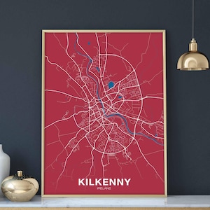 KILKENNY Ireland map poster color Hometown City Print Modern Home Decor Office Decoration Wall Art Dorm Bedroom Gift