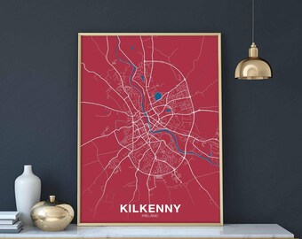 KILKENNY Ireland map poster color Hometown City Print Modern Home Decor Office Decoration Wall Art Dorm Bedroom Gift