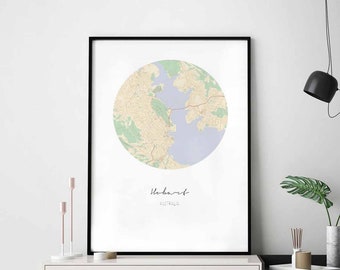 HOBART Australia map poster wall decor design modern minimal nordic travel bedroom home art vintage retro dorm nursery housewarming