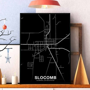 SLOCOMB Alabama AL USA Karte Poster schwarz weiß Hometown City Print Modernes Wohndekor Büro Dekoration Wand Kunst Wohnheim Schlafzimmer Geschenk